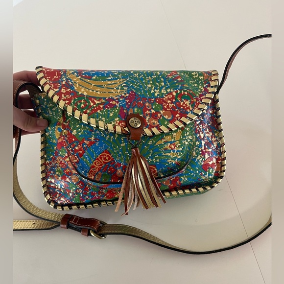 Patricia Nash Tropical Fruit Pattern Italian Leather Crossbody Bag